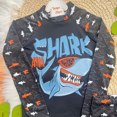 Linha Praia - Blusa com Proteção UV50+ e Sunga - Shark - Preto